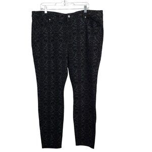 Roamans Size 22W Pants Floral Damask Velvet Jacquard Straight Jeans 5 Pocket NEW